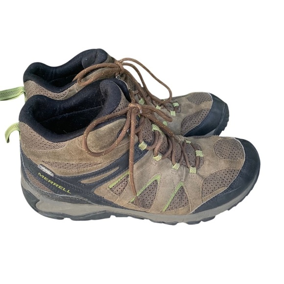 MERRELL Mens Size 12 Hiking Boots BOULDER Brown Suede Select Dry Shoes main image 7